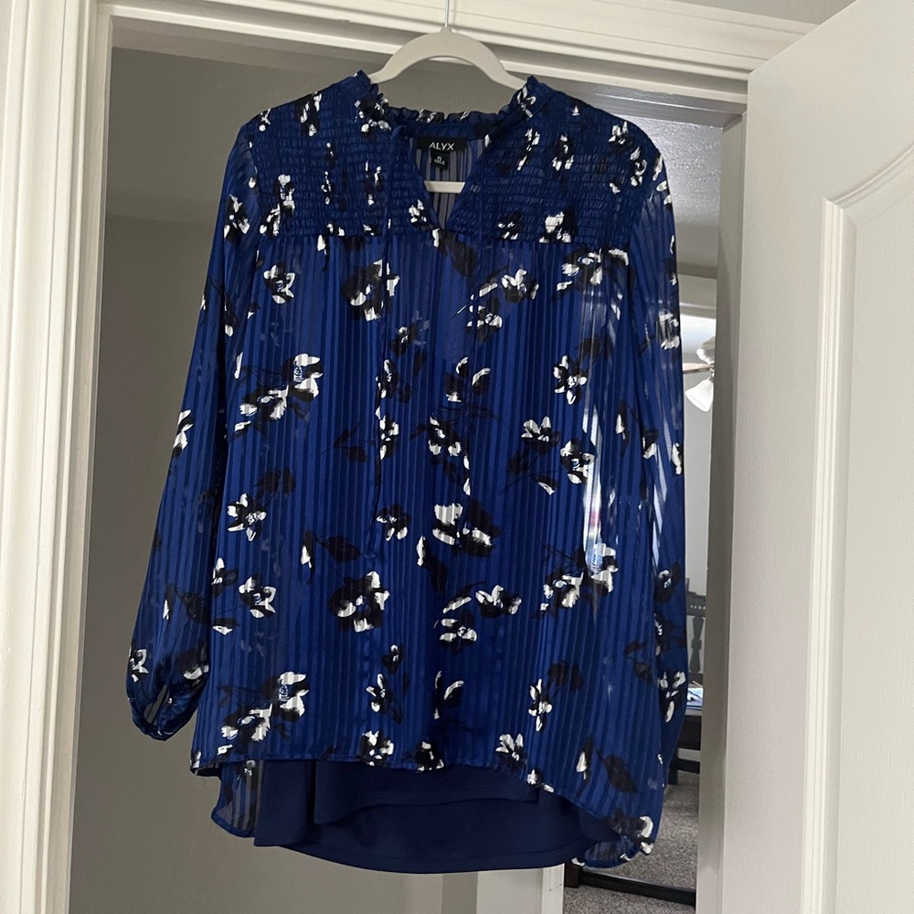 Alyx Blue Pleated Blouse with Mandarin Collar